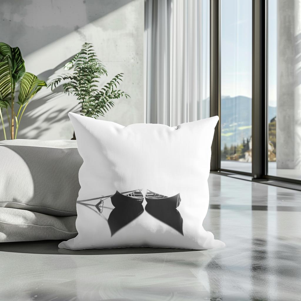 Twin Boats at Rest Cotton Cushion