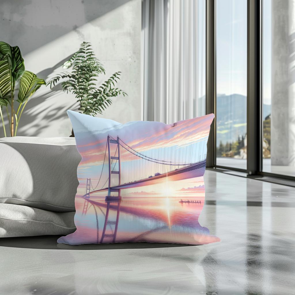 Sunrise at Humber Bridge Cotton Cushion