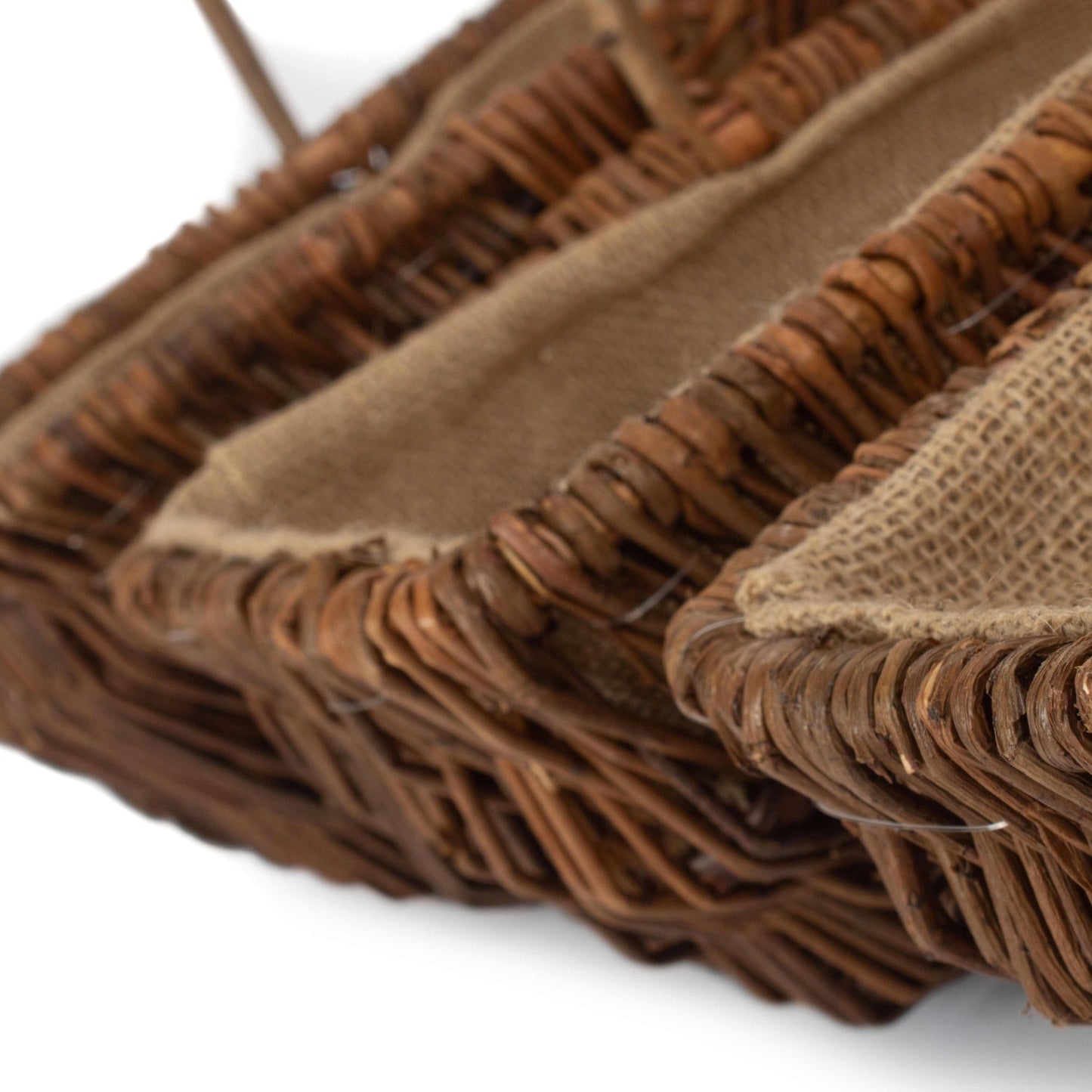 Rectangular Unpeeled Willow Garden Trug With Hessian Lining Set 3