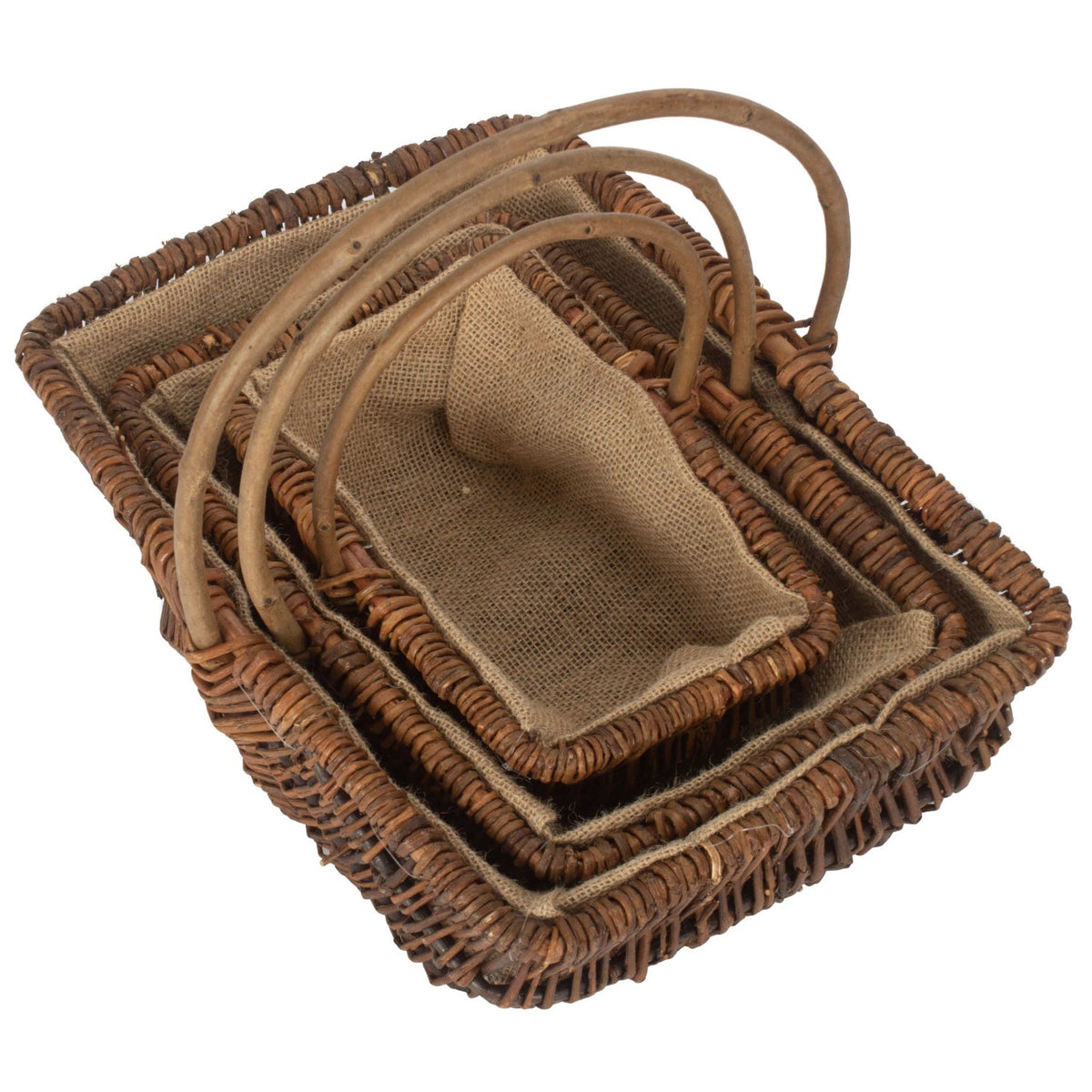 Rectangular Unpeeled Willow Garden Trug With Hessian Lining Set 3
