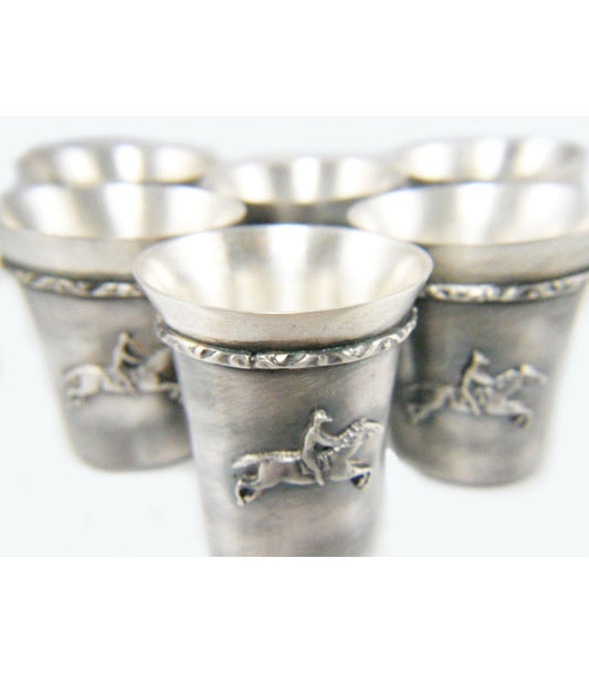 Silver Steed Set of FOUR Silver Coated Shot Glasses