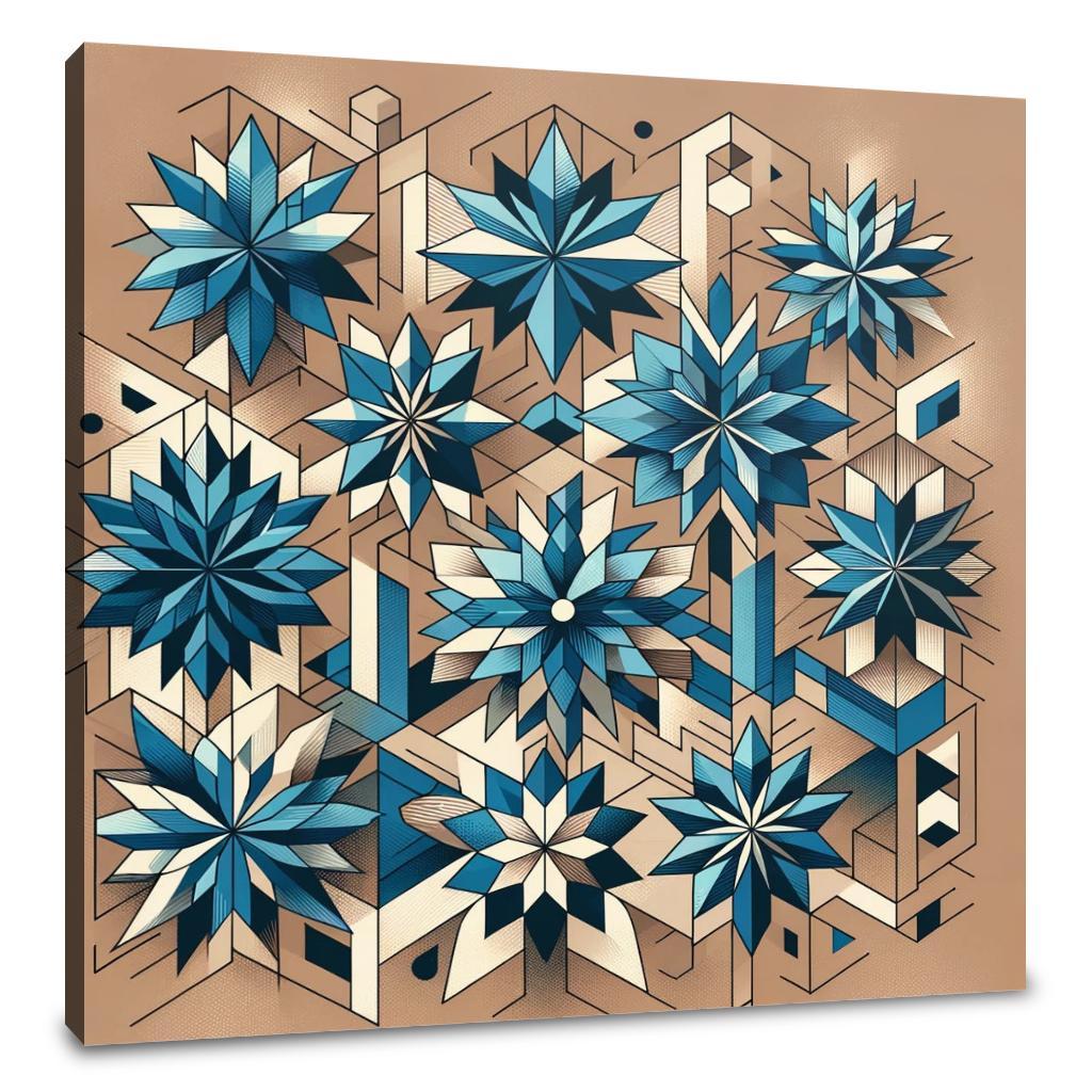 Geometric Blue Blossoms Canvas