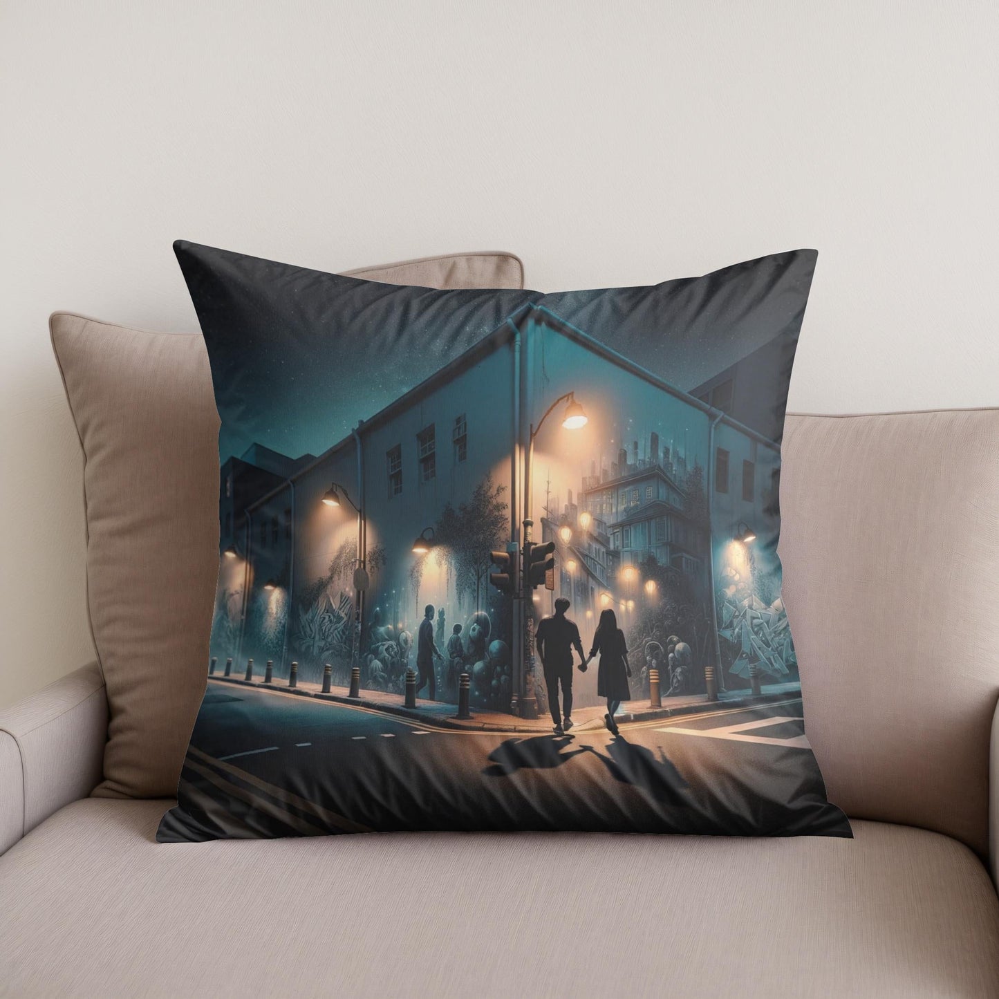 Midnight Mural Walk Cotton Cushion