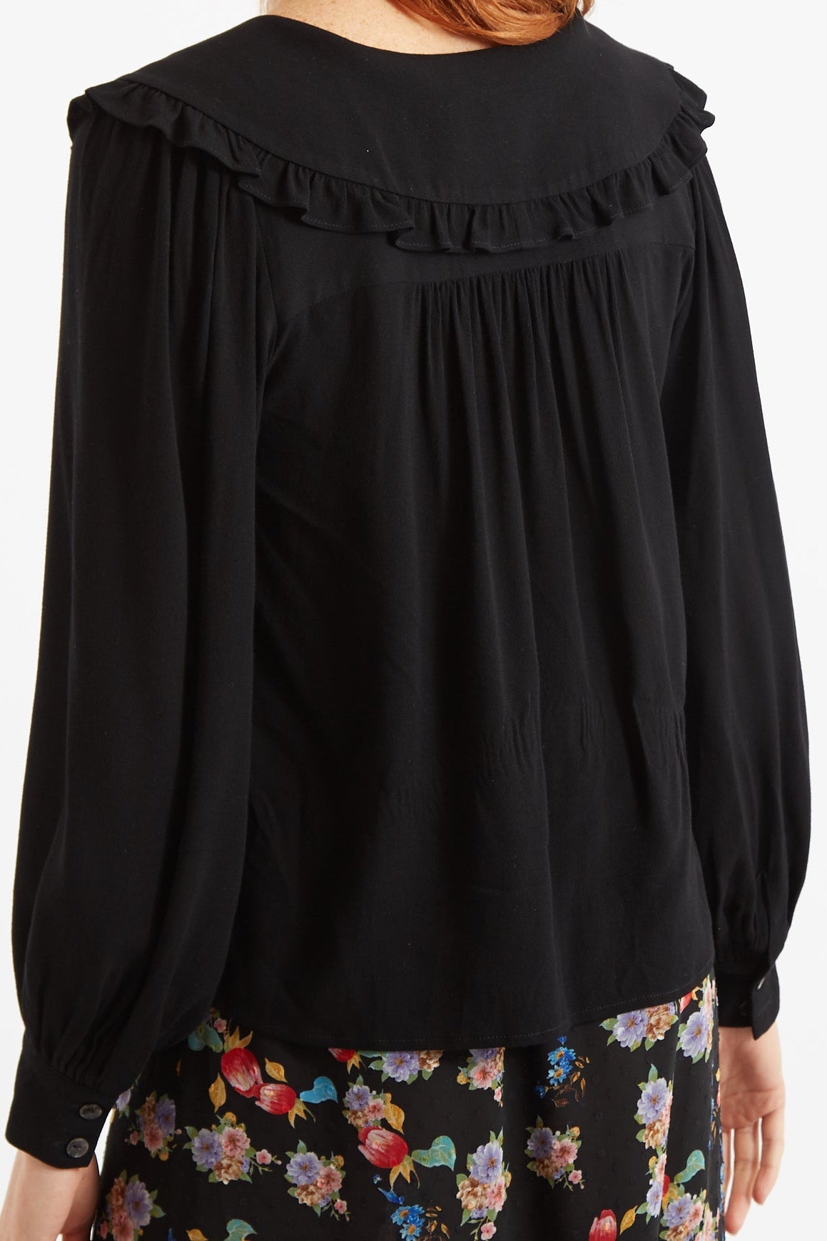 Gaela Moss Crepe Statement Collar Long Sleeve Blouse