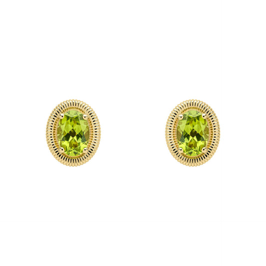 Elements Gold Peridot Oval Ridged Stud Earrings