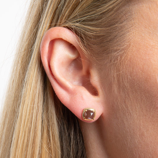 Elements Gold Sugarloaf Cut Chocolate Moonstone Stud Earrings