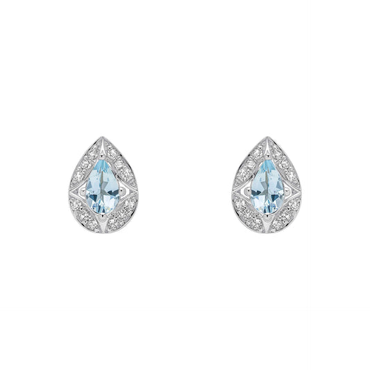 Elements Gold Aquamarine and White Topaz Art Deco Stud Earrings