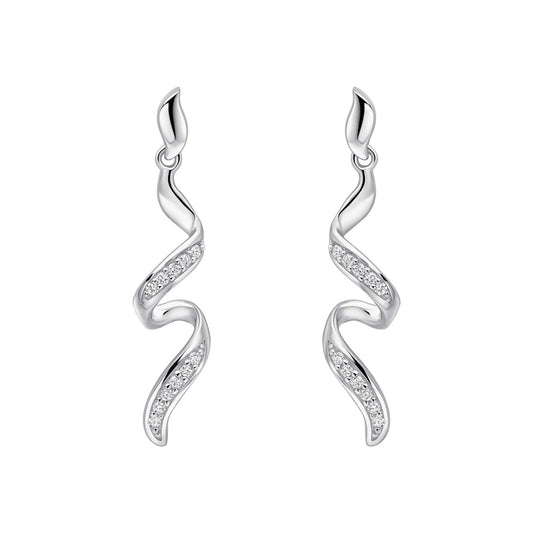 Elements Gold Diamond Twisted Ribbon Drop Earrings