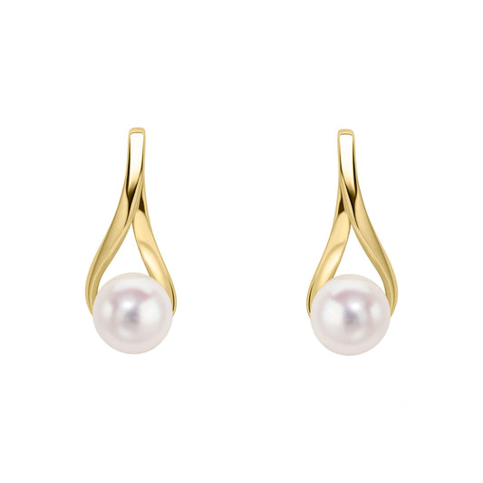 Elements Gold Freshwater Pearl Twist Drop Earrings