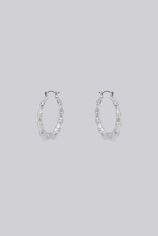 Gedor Matt Silver Bamboo Hoop Earrings