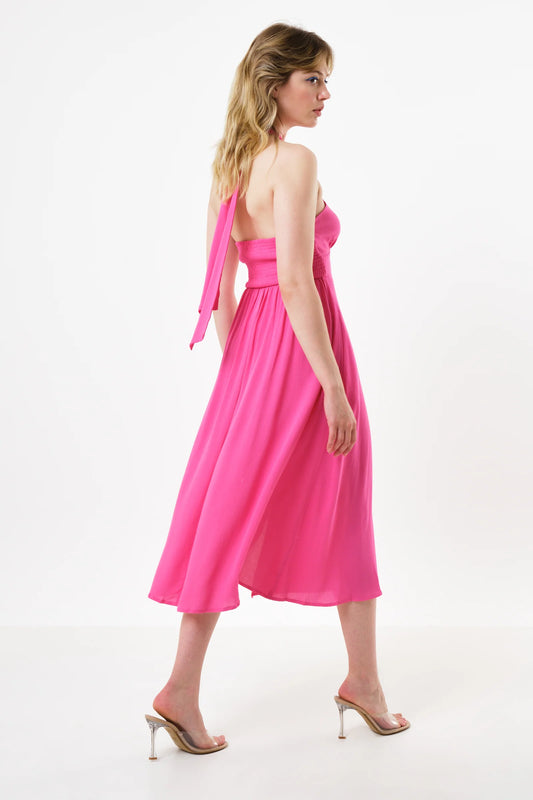 Geri Moss Crepe Halter Neck Midi Dress