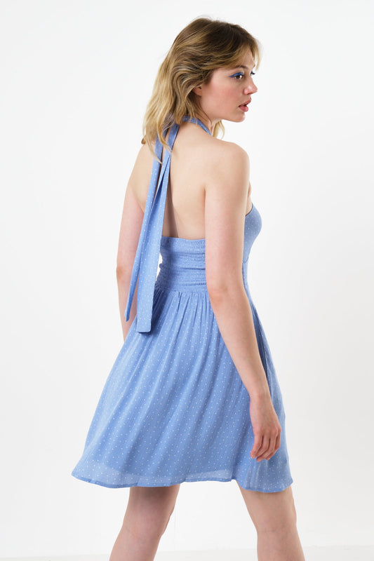 Geri Petite Dot Halter Neck Mini Dress