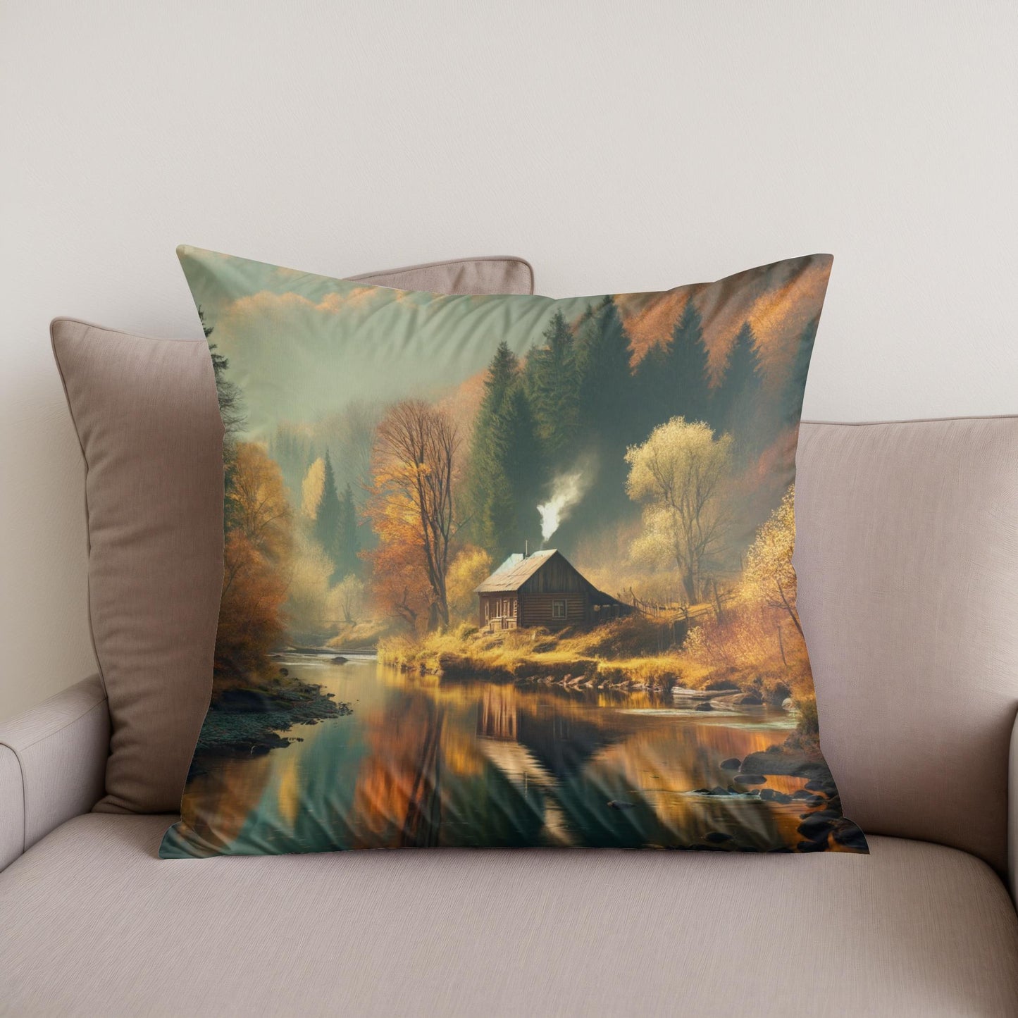 Autumn Riverside Retreat Cotton Cushion