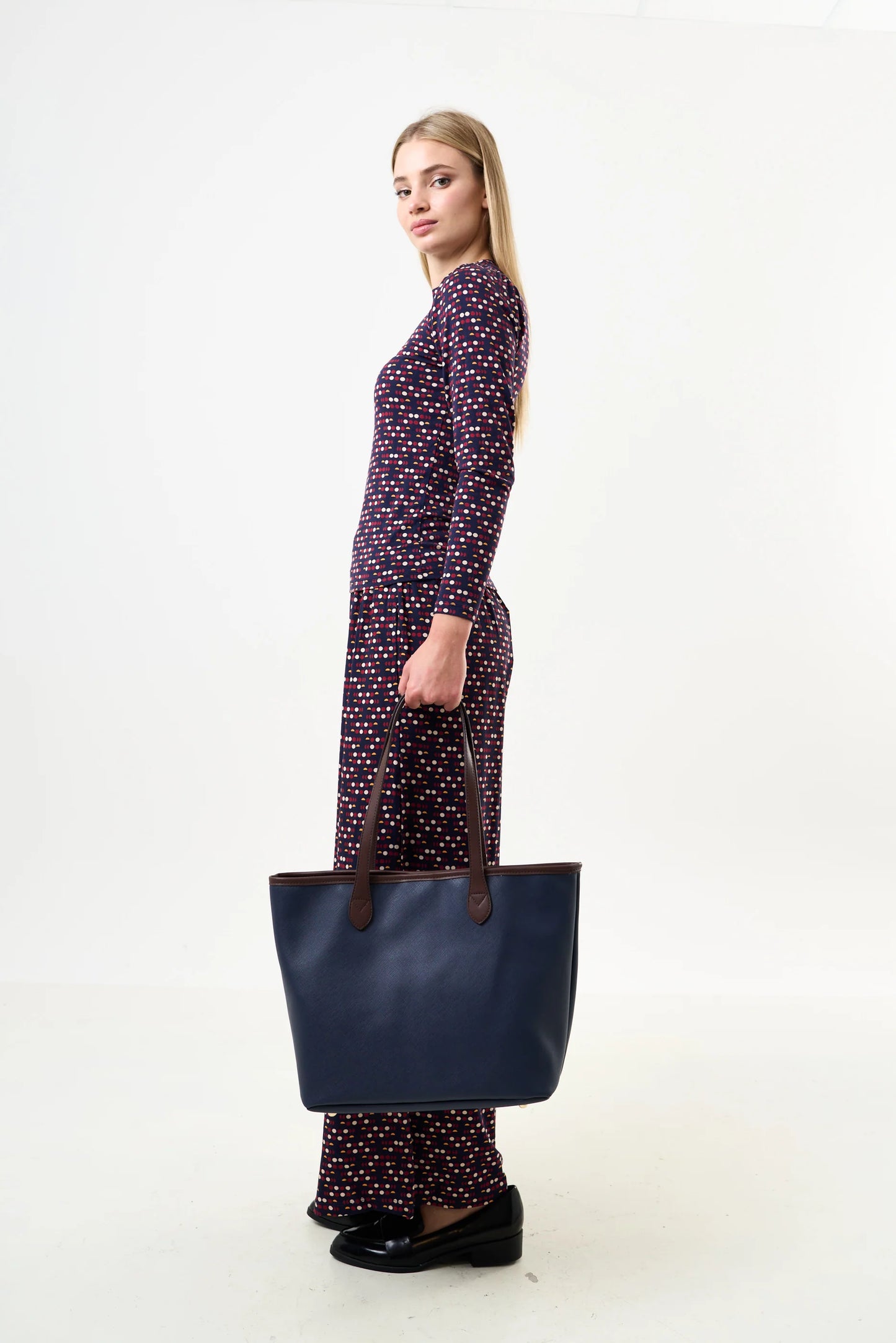 Amelia Contrast Strap Tote Bag - Navy