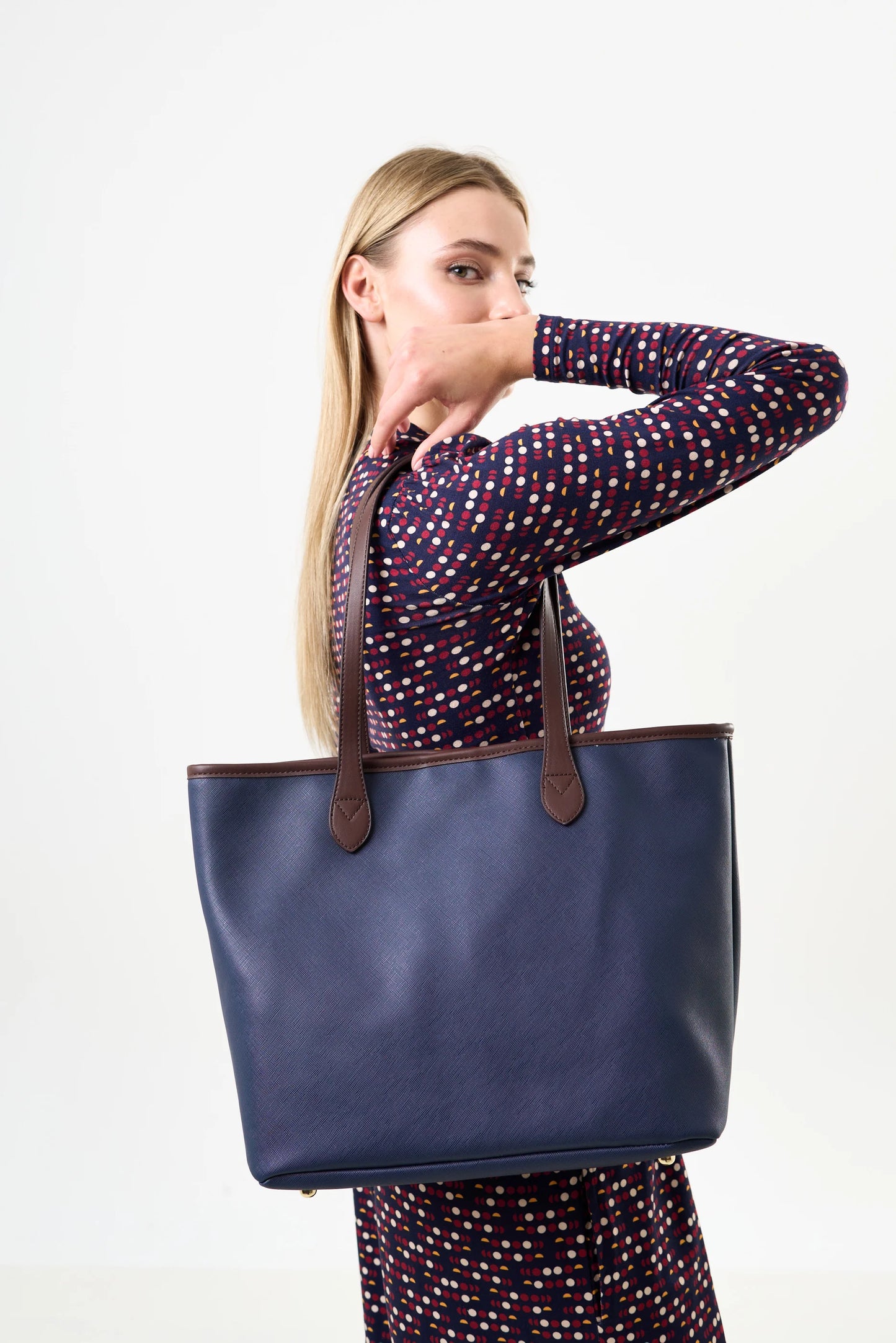 Amelia Contrast Strap Tote Bag - Navy