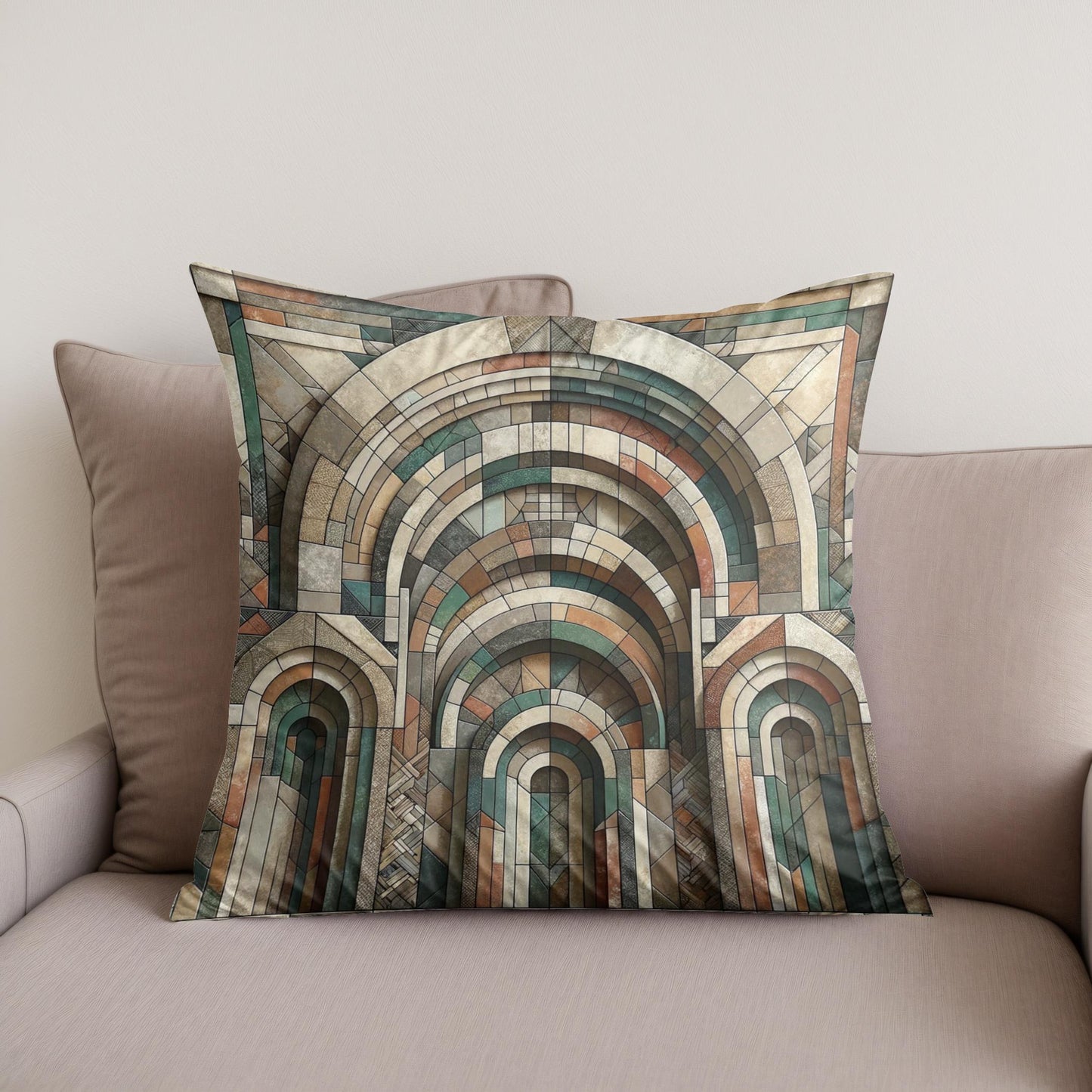 Geometric Harmony of Rustic Arches Cotton Cushion