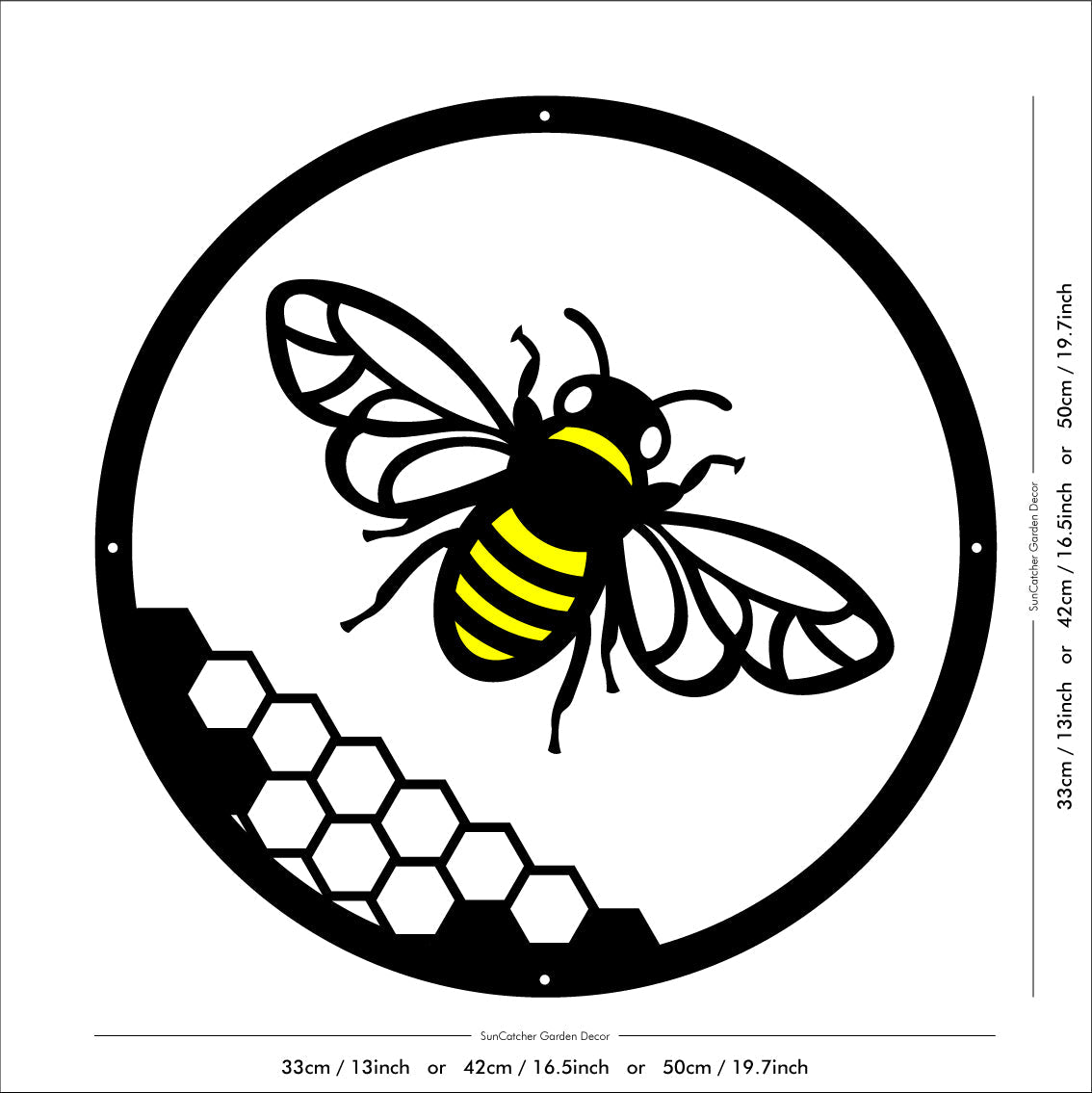 SunCatcher Garden Mirror Round Yellow Honey Bee Range of Sizes