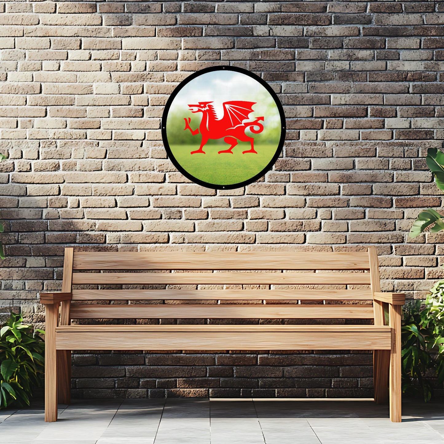 Round SunCatcher Garden Mirror Welsh Dragon