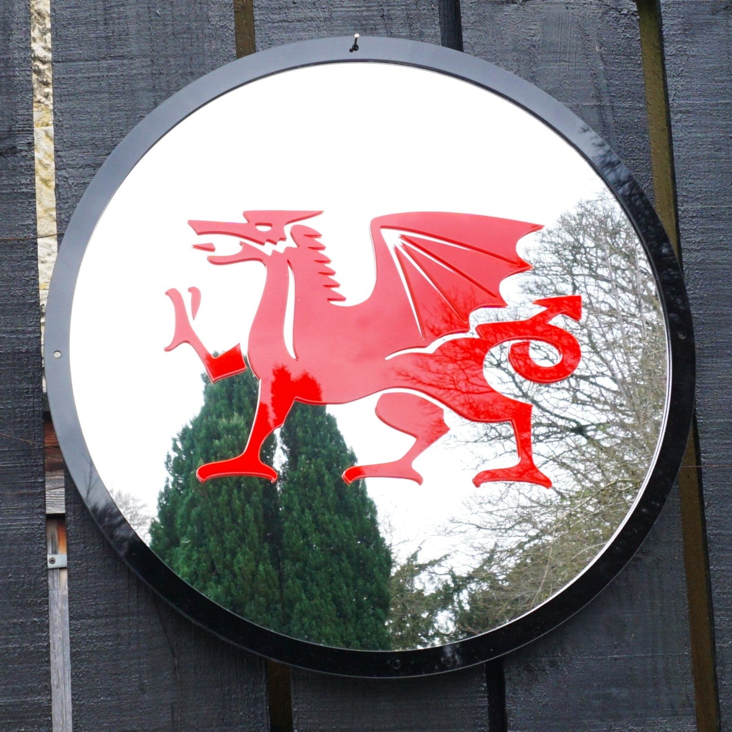 Round SunCatcher Garden Mirror Welsh Dragon