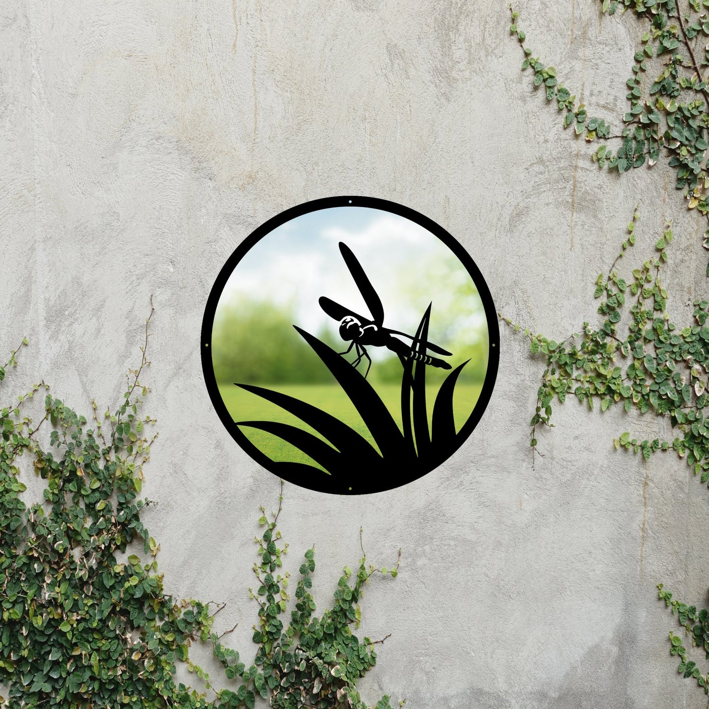 Round SunCatcher Garden Mirror Little Dragonfly