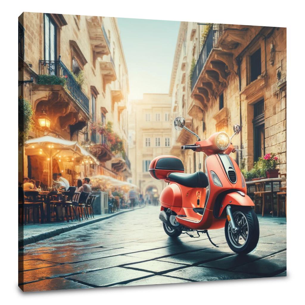 Cityscape Scooter Adventure Canvas