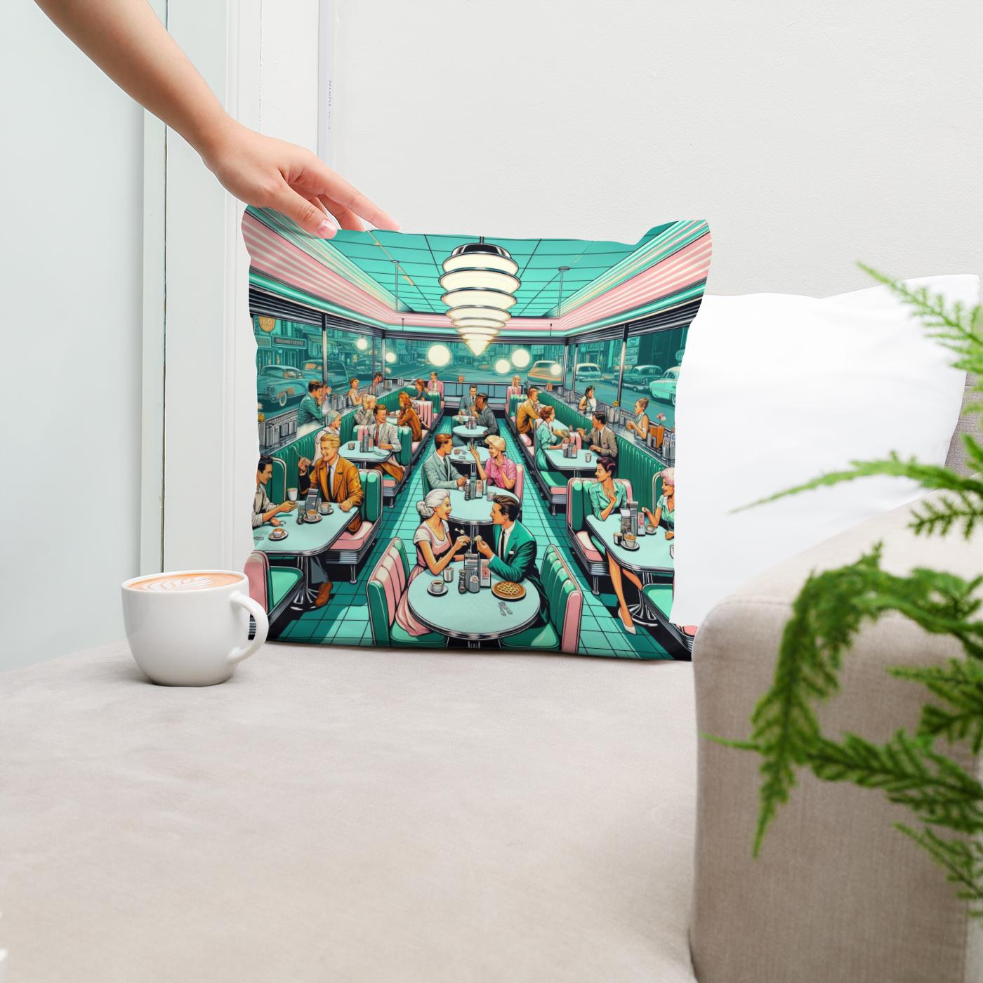 Retro Diner Revival Cotton Cushion