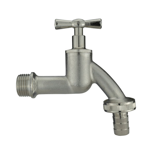 Wall Flange Kit 20mm MDPE + Bib Nickle Tap 1/2" Barb