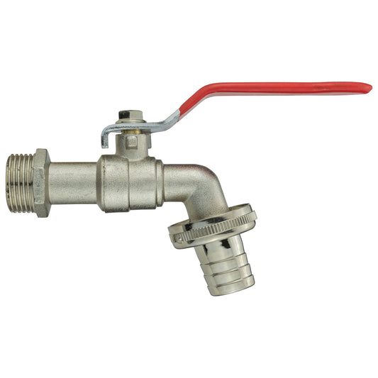 Garden Lever Tap Brass Nickle Plated 1/2" BSPM Inlet with Hose Barb Bradas