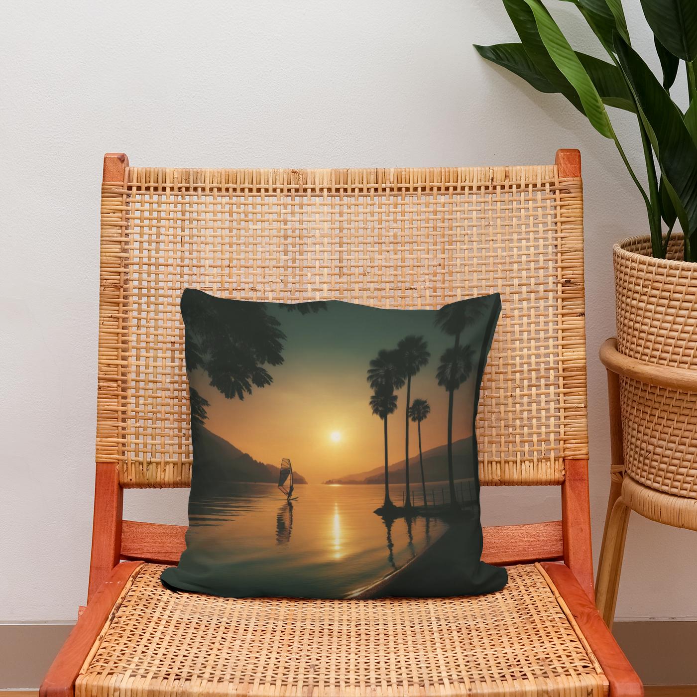 Lakeside Dusk Solitude Cotton Cushion