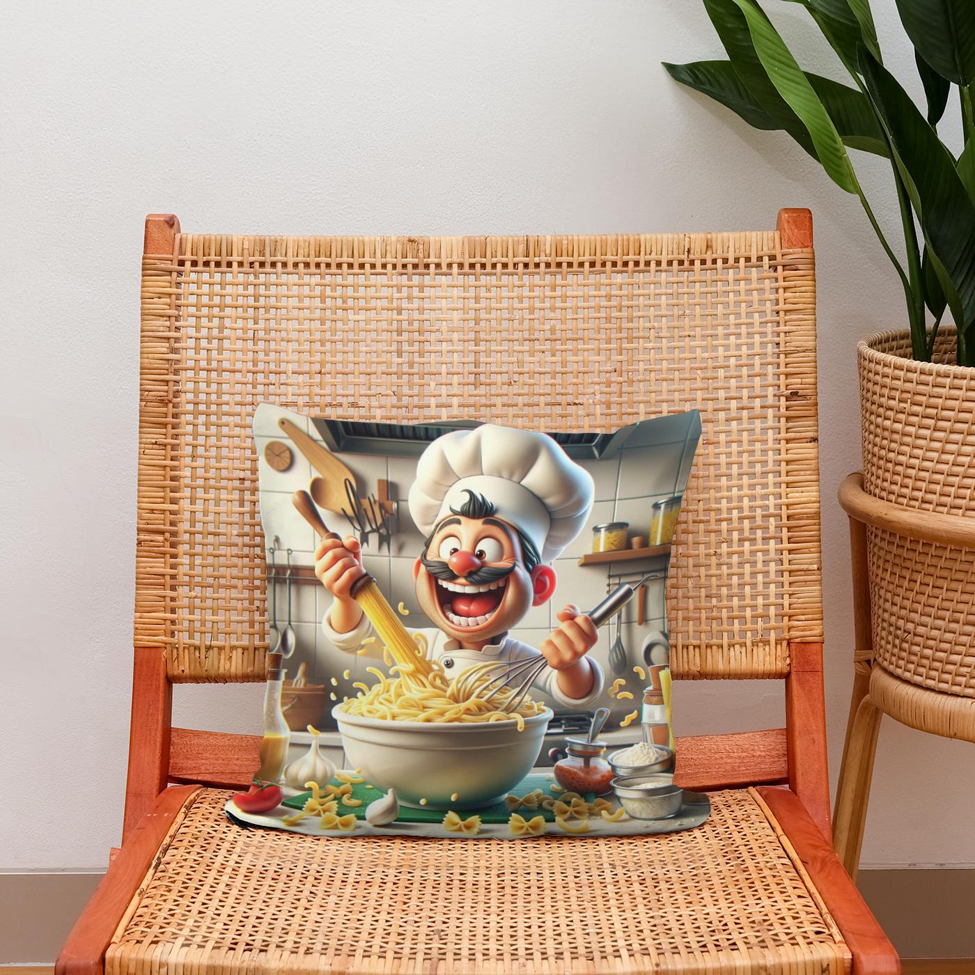 Pasta Frenzy Chef Cotton Cushion