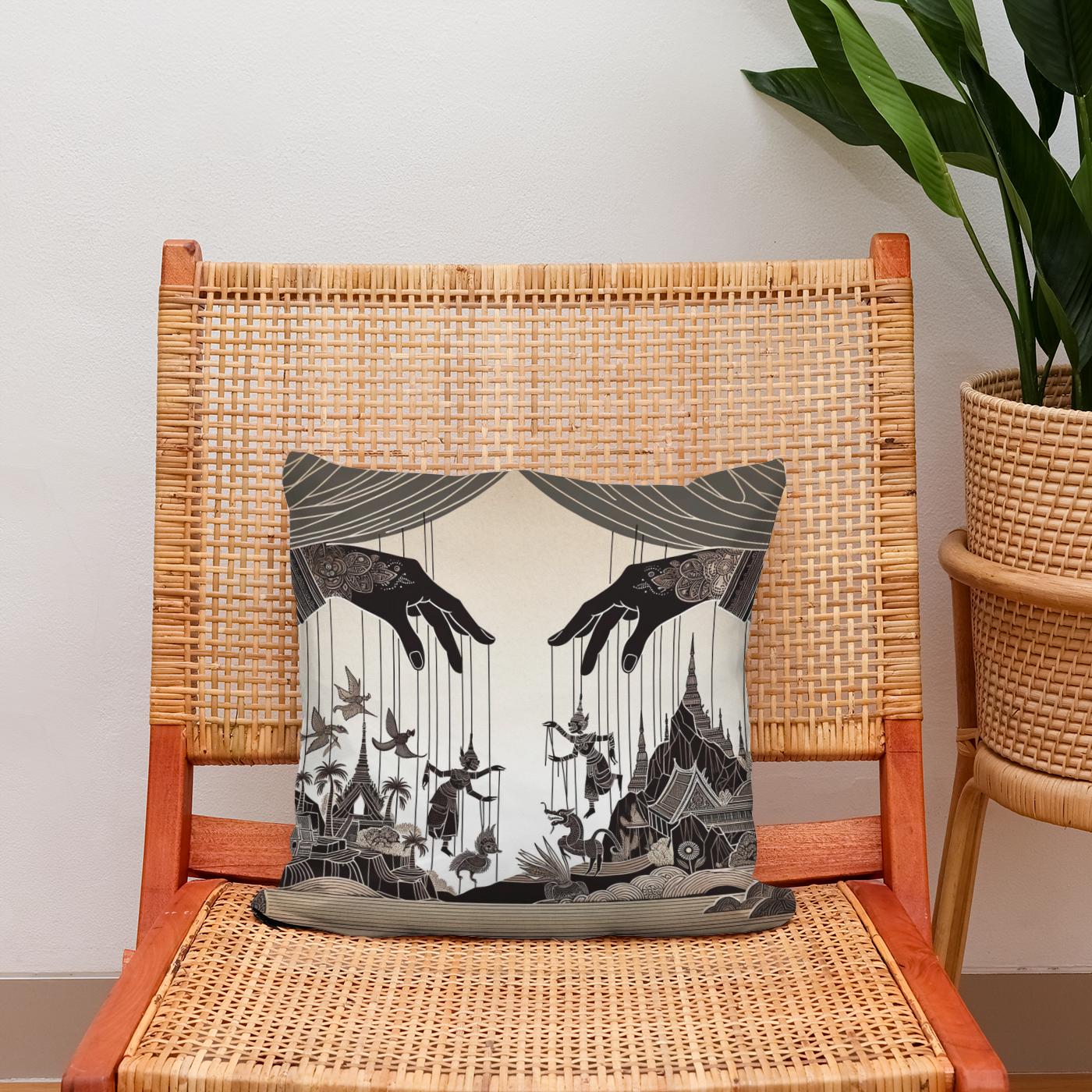 Enchanted Puppeteer's Silhouette Cotton Cushion