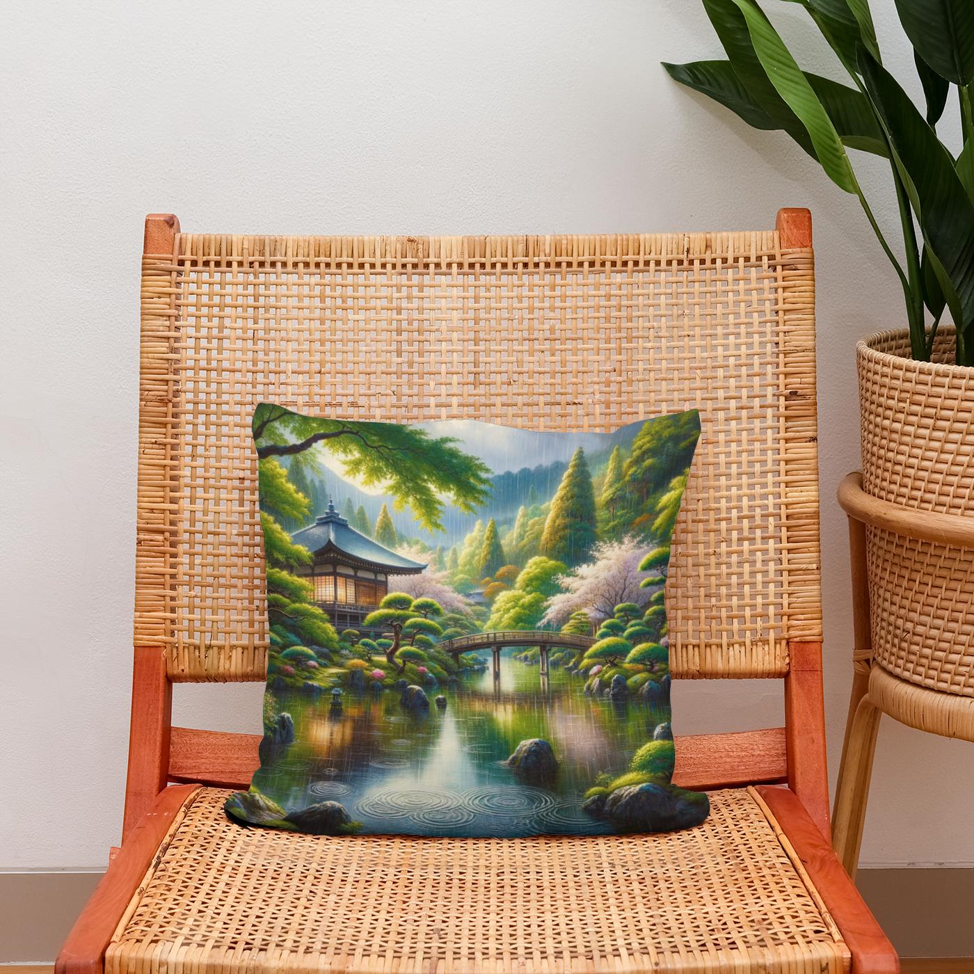 Rainy Kyoto Garden Cotton Cushion