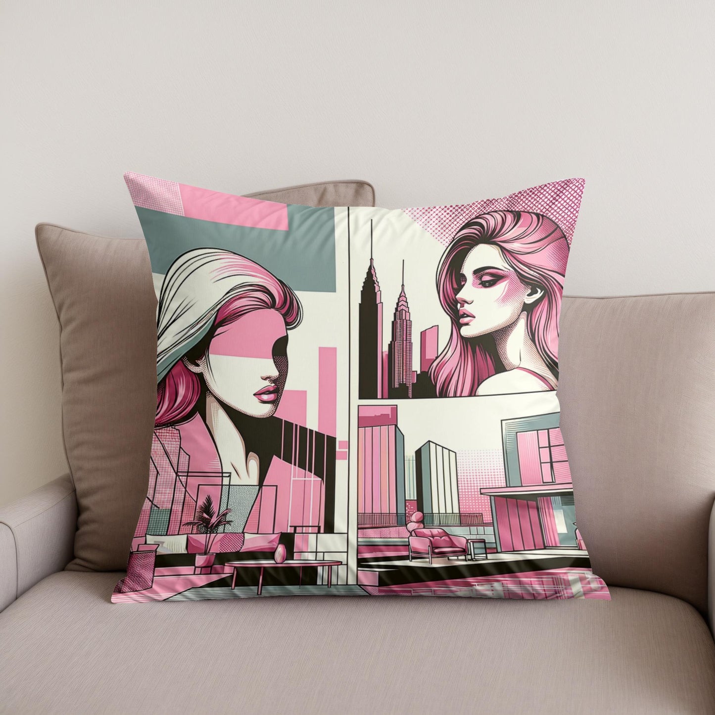 Urban Elegance: Modern Pop Art Cotton Cushion