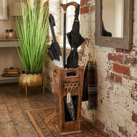 Gangotri Wooden Umbrella Stand Mango Wood Leaf Jali Design