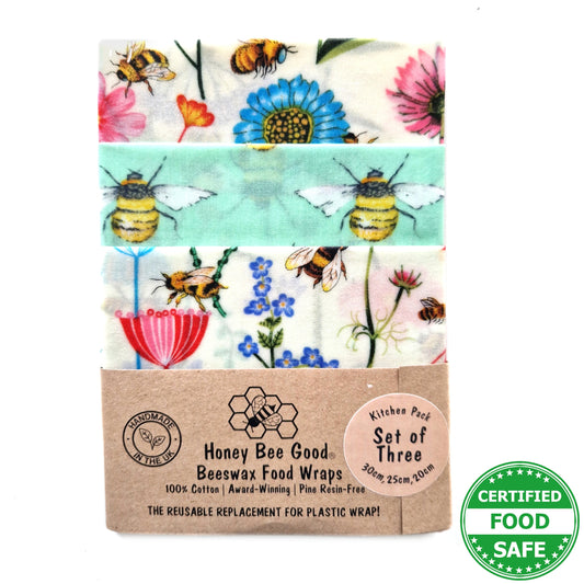 Honey Bee Good Set of 3 Handmade Beeswax Wraps | Garden