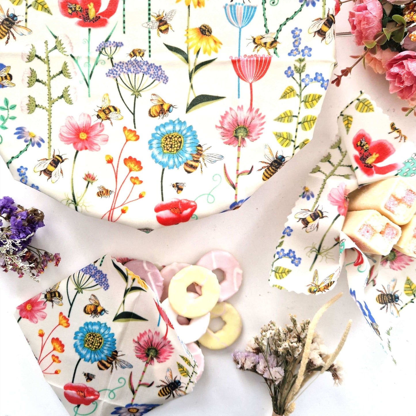 Honey Bee Good Set of 3 Handmade Beeswax Wraps | Garden