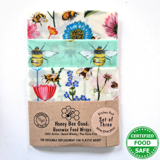 Honey Bee Good Set of 3 Handmade Beeswax Wraps | Garden