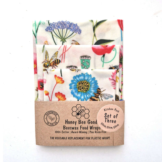 Honey Bee Good Set of 3 Handmade Beeswax Wraps | Garden