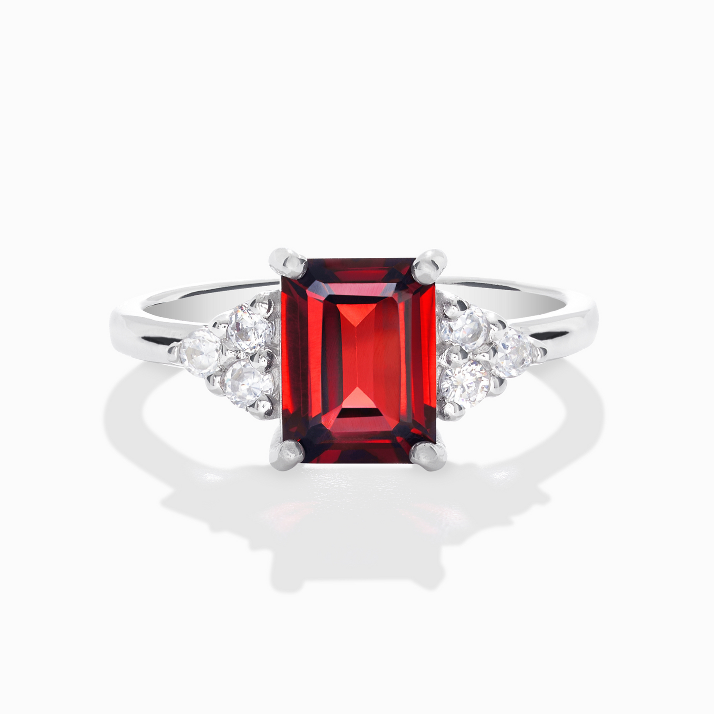 Garnet Emerald Cut Ring in Sterling Silver