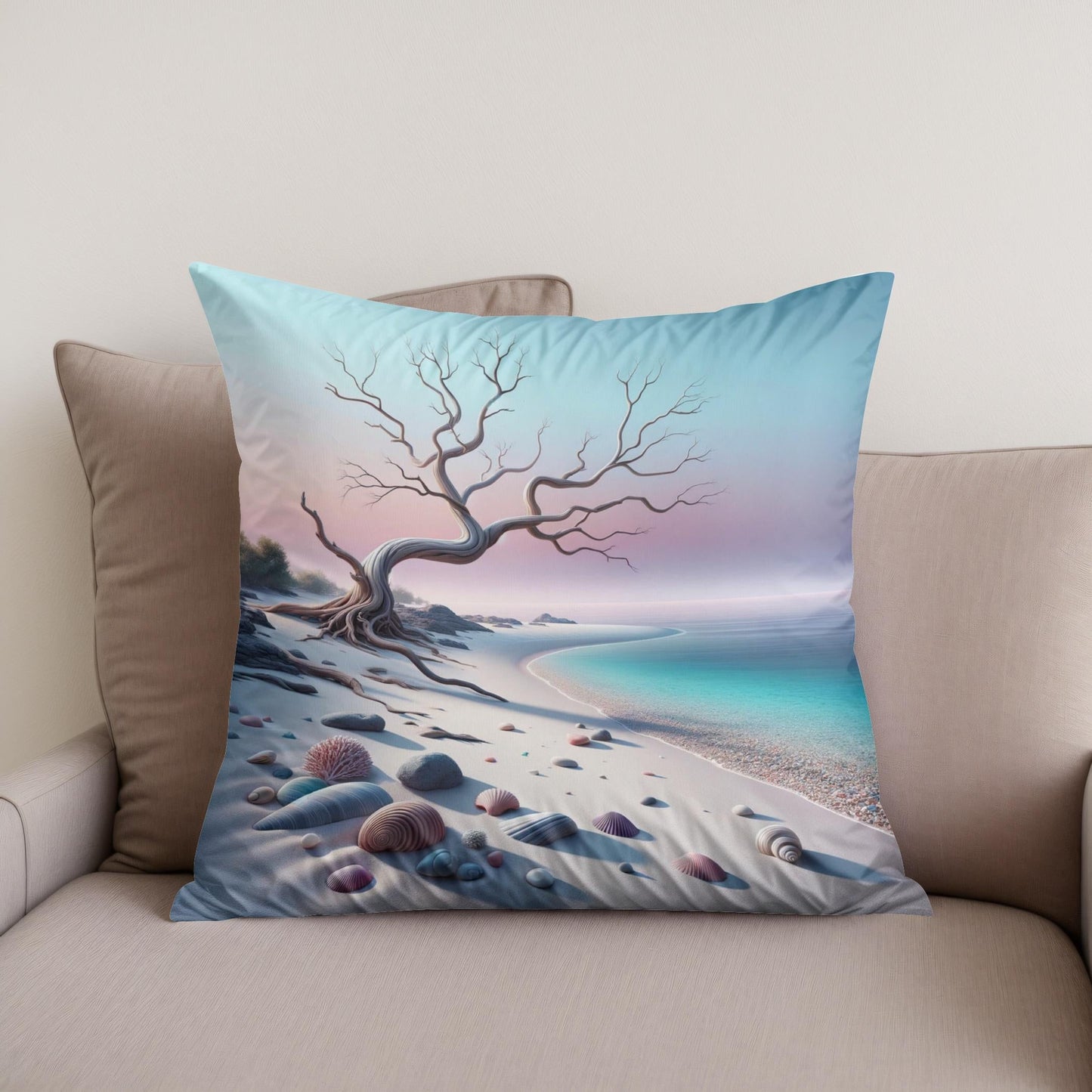 Serene Shoreline Cotton Cushion