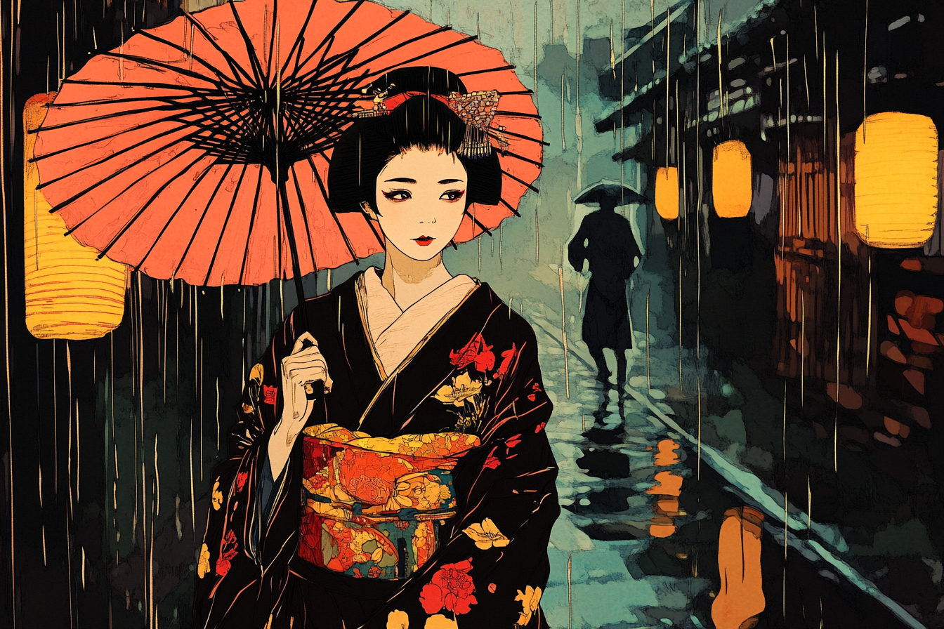 Geisha in the Rain Canvas