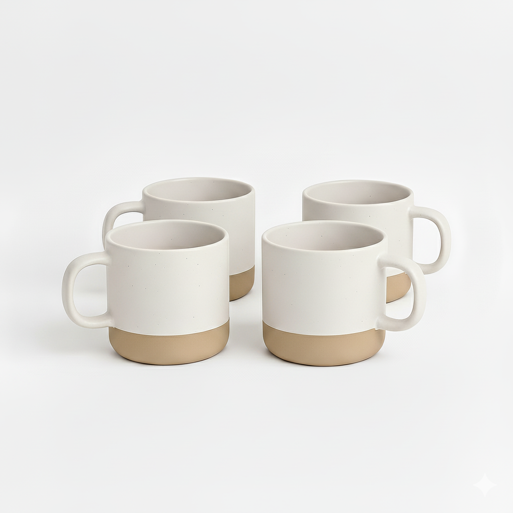 Ceramic Coffee Mug 4-Pack - White Speckled Stoneware 355ml