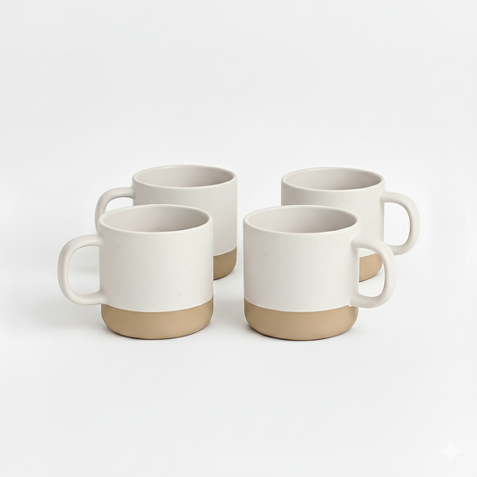 Ceramic Coffee Mug 4-Pack - White Speckled Stoneware 355ml