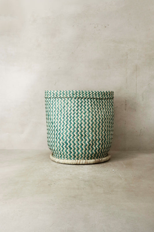 Zig Zag Woven Planter Basket Green - Malawi - Z2