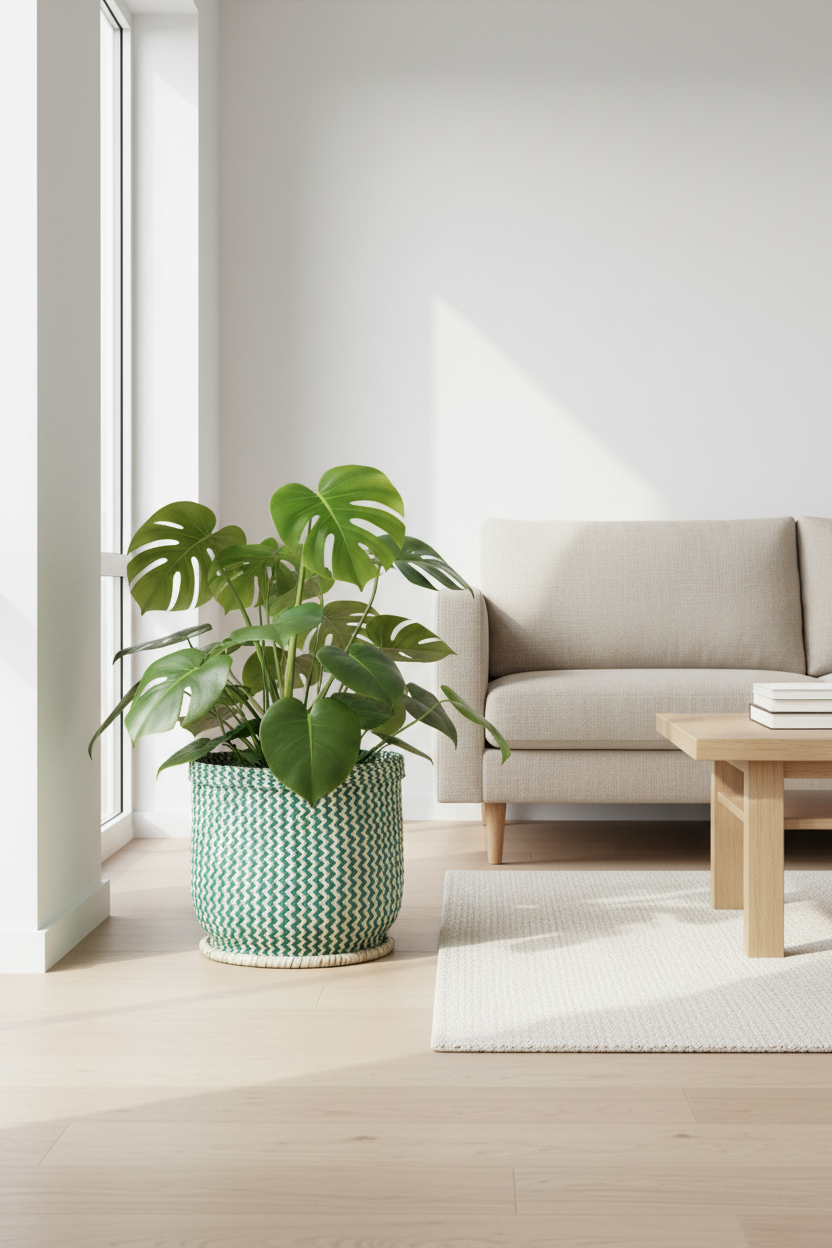 Zig Zag Woven Planter Basket Green - Malawi - Z2