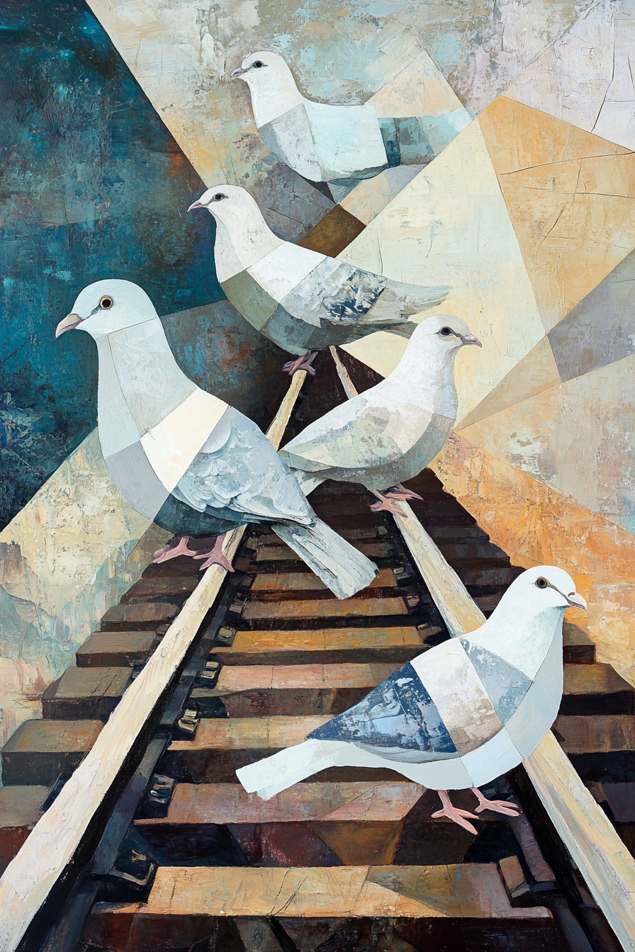 Geometric Doves Railway Canvas