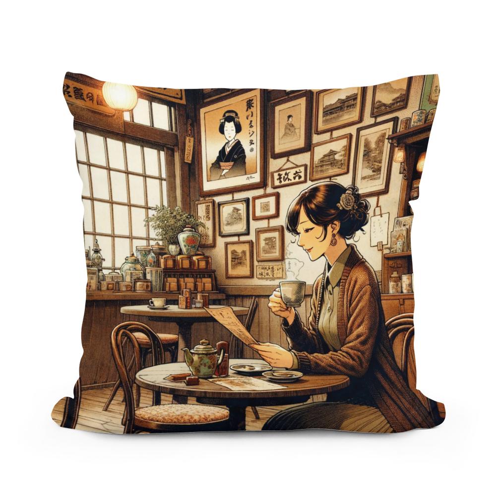 Nostalgic Café Moment Cotton Cushion