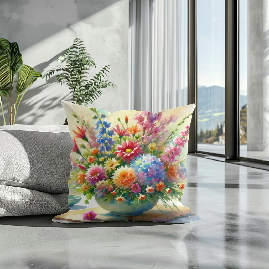 Vibrant Ikebana Cotton Cushion