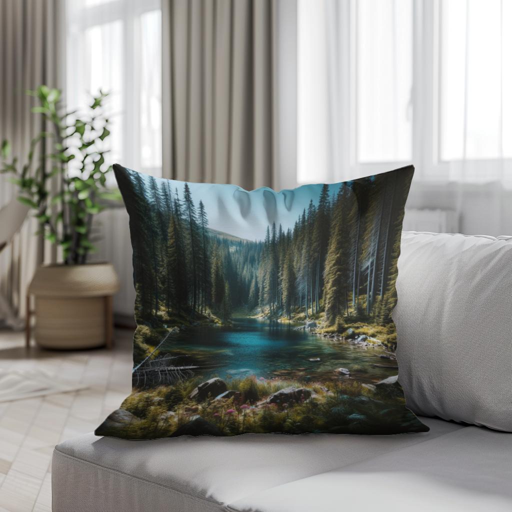 Hidden Mountain Lake Cotton Cushion