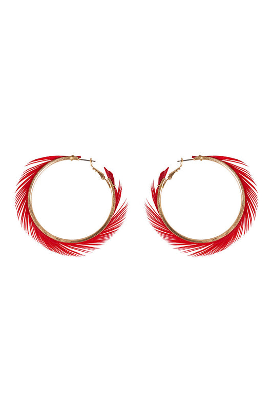 Gigi Red Feather Hoop Earrings